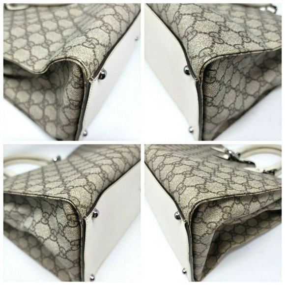 Gucci Jackie GG Supreme Canvas Ivory Leather Large Tote Computer Hand Bag Auth - Picture 7 of 12